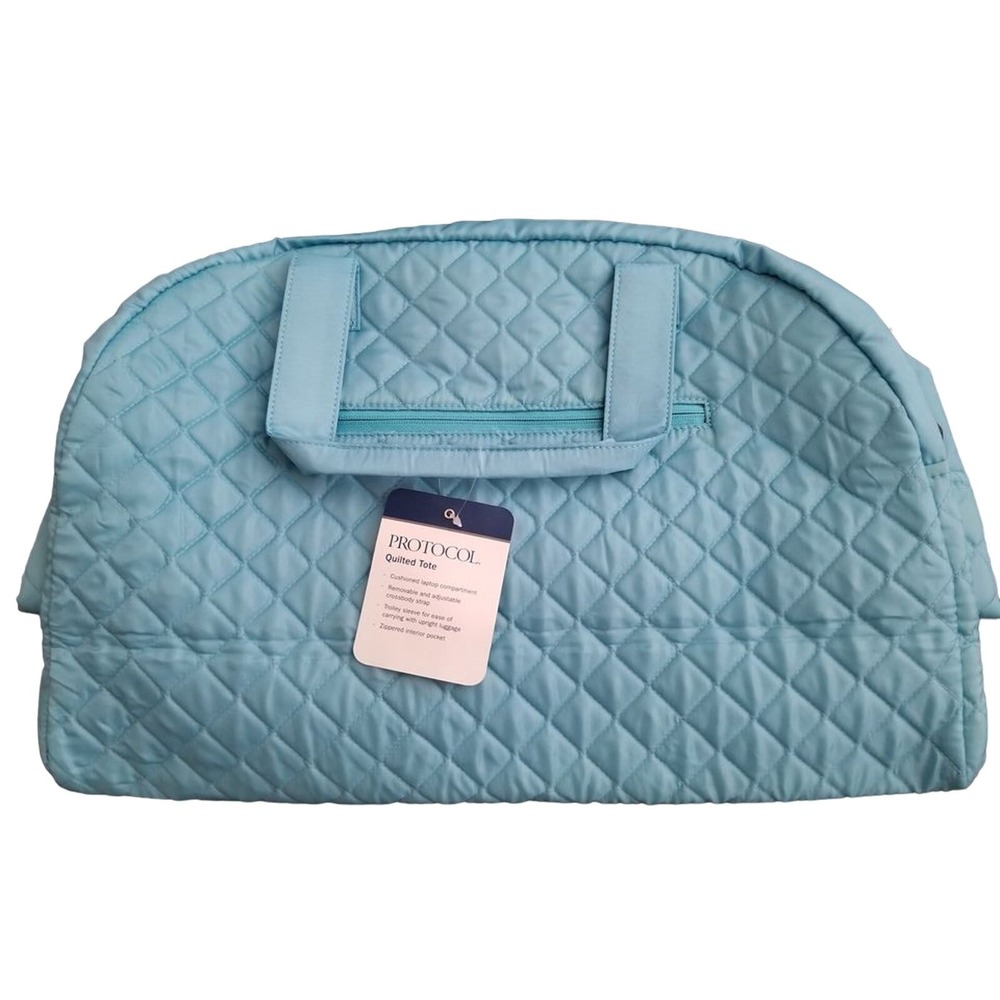 Protocol Quilted Tote Bag Dark Turquoise Laptop Compartment Travel Weekender New